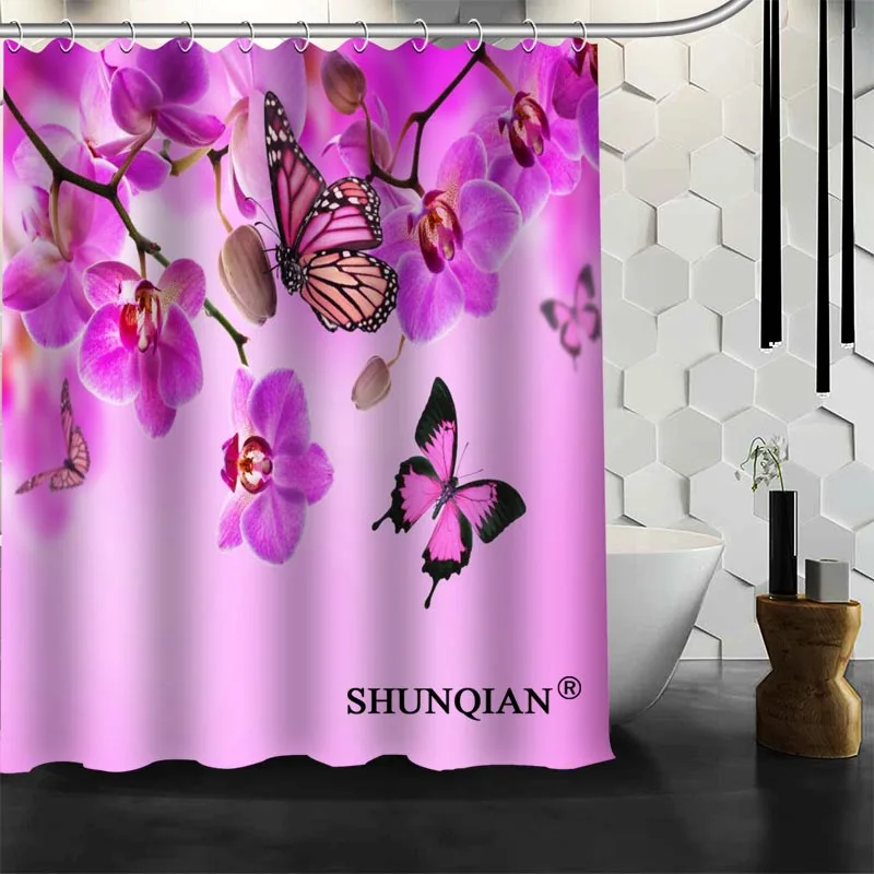 Лучший приятный на заказ элегантный цвет цветок орхидеи занавеска для душа занавеска для ванной из водонепроницаемой ткани занавеска для ванной больше размеров A6.1-80 - Цвет: 5