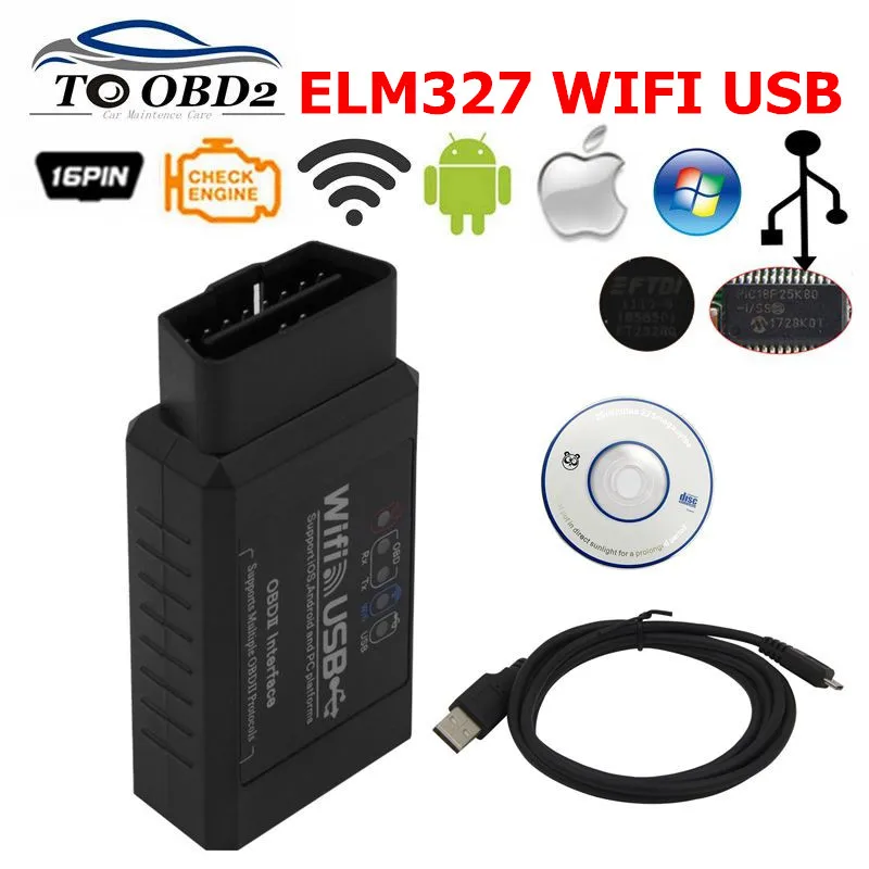 ELM327 USB WIFI 2 1 считыватель кодов сканер ELM 327 с чипом PIC18F25K80 и FT232RQ поддерживает все