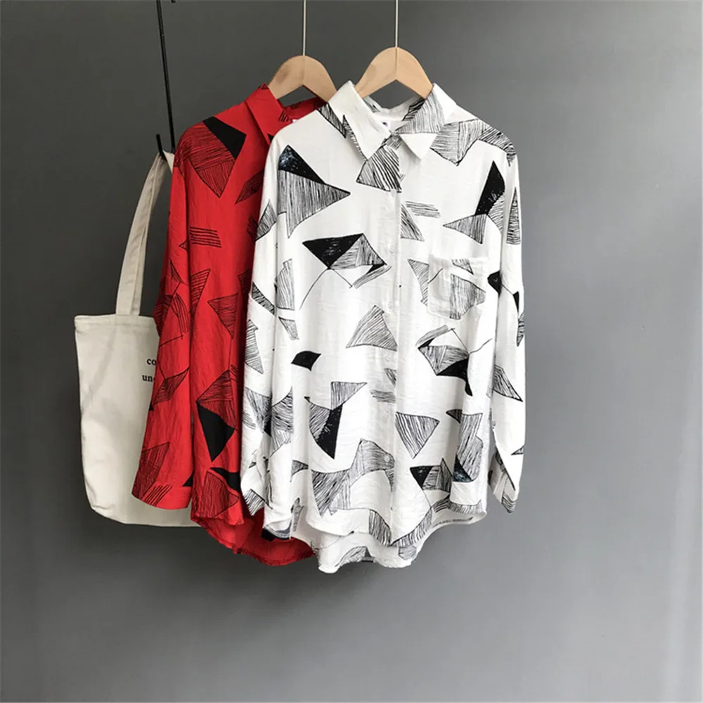 Autumn Geometric Women Blouse 2018 Long Sleeve Office Blouse for Women Casual Working Shirt 120CM Chest Match All Occasion (9)