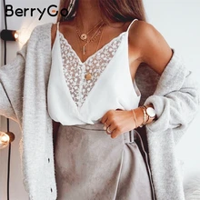 BerryGo, сексуальные кружевные женские майки с вышивкой, белые, v-образный вырез, свободные, chifffon, женские топы, повседневные, черные, летние, женские топы, топики