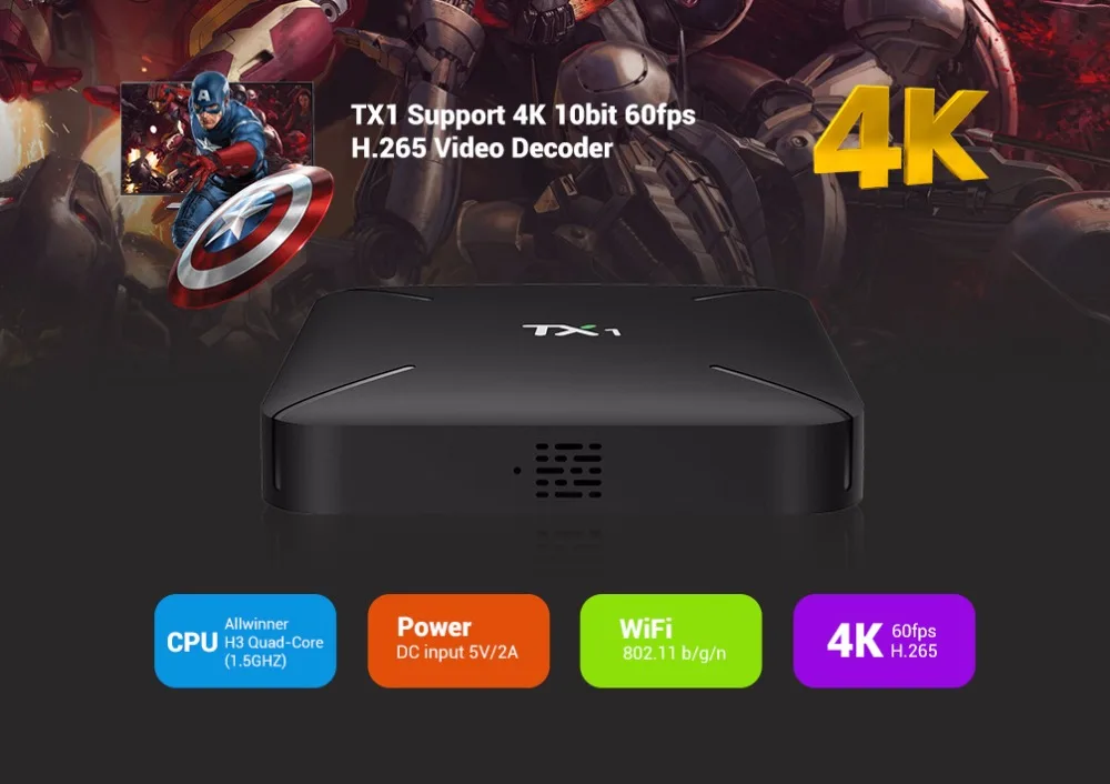 

TX1 Allwinner H3 TV Box Android 7.1 OS Smart TV Box 1GB 8GB Quad Core 2.4GHz + 100Mbps Support H.265 Set Top Box 1GB 8GB X96mini