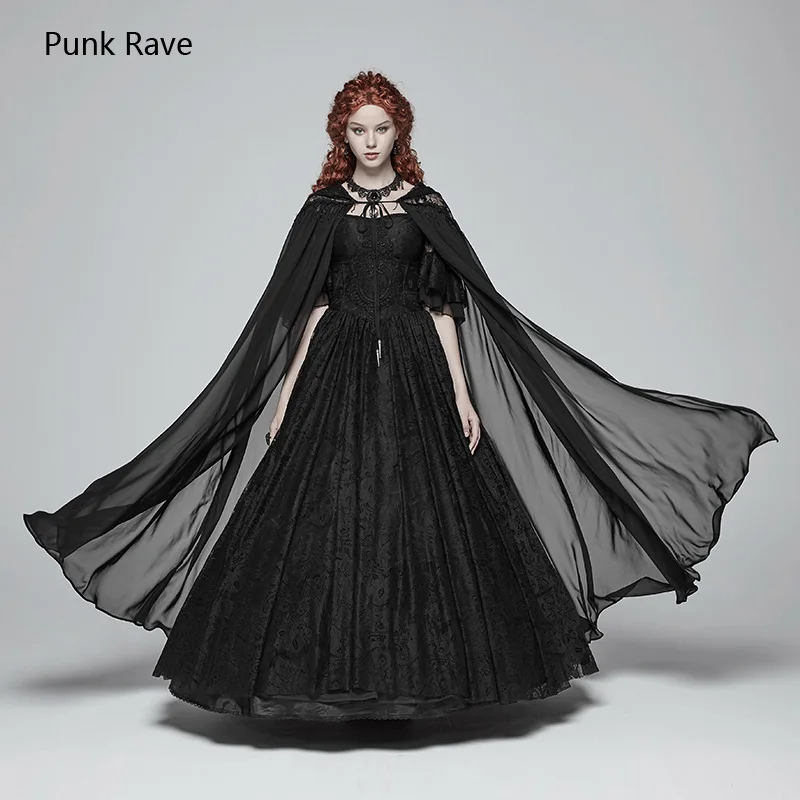 Punk Rave Gothic Chiffon Transparent Witch Hooded Long Cape Cloak Coat Cosplay Performance Clothing WY959