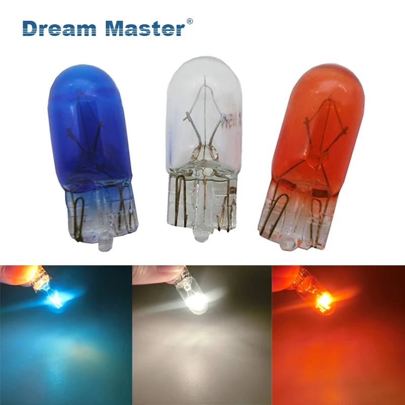 10 Pieces/Lot 501 W5W XENON T10 Natural Blue Clear Amber Red Green Glass 12V 5W W2.1x9.5d Super White Car Bulb Lamp