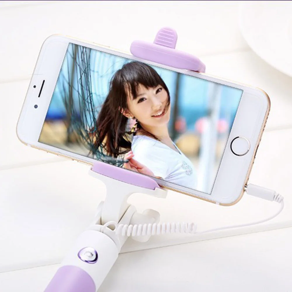 Mini Wired Selfie Stick with Button Silicone Handle Monopod Universal for iPhone Samsung Huawei xiaomi | Электроника