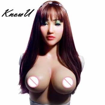 

KnowU E Cup Silicone Mask with Artificial Boobs Halloween Headwear силиконовая женская маска máscara de silicona femenina