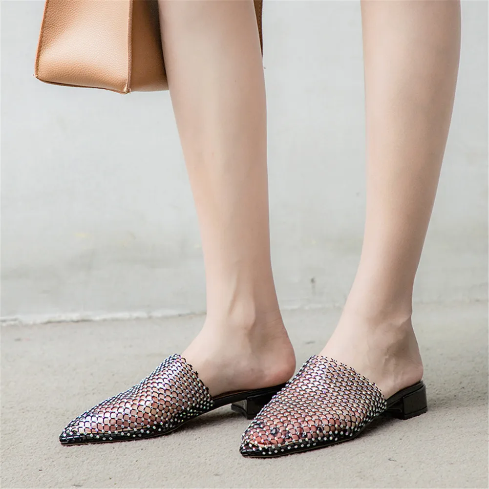 

LAPOLAKA Brand Fashion INS Hot Pointed Toe Mesh Hollow Crystal Women Shoes Woman Casual Mules Outside Summer Slippers 2019