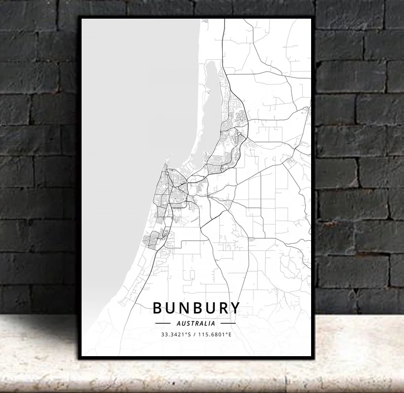 

Bunbury Australia Modern City Map Canvas Art Print Home Room Decor Poster