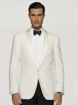 

New Ivory Satin lapel Groom suits/Wedding Suits For Men/Groom Tuxedos 2 Peices Suits ( jacket+Pants+tie)