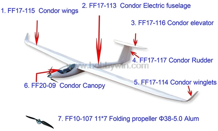 Радиоуправляемая модель Sailplane Condor Magic EVO4 Электрический планер 3000 мм с мотором Кок воздушного винта ESC Servo