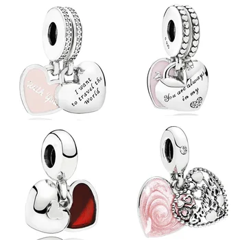 

Diy 925 Sterling Silver Charms Double Hearts Pendant for Women Pandora Bracelets & Bangles
