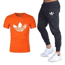 Summer new Sale Men's Sets T Shirts+pants Two Pieces Sets Casual Tracksuit 2019 Tide brand Tshirt Gyms Fitness Sportswears set