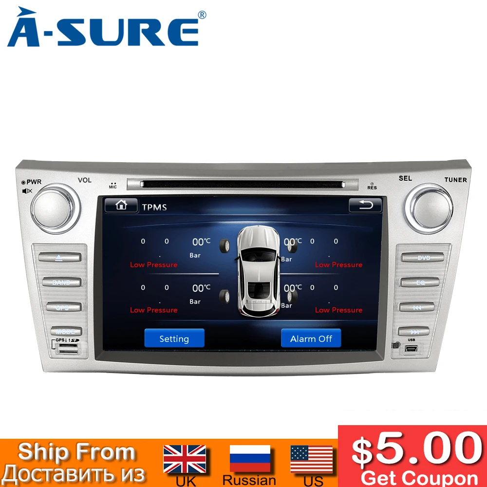 Flash Deal A-Sure 8 Inch 2 Din Car Auto Radio GPS Stereo DVD Player Navigation For Toyota Camry 2007-2013 DAB+ WIFI 16G ROM OBD Bluetooth 1
