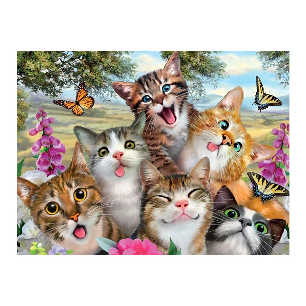 

DIY diamond paitning kitten group happy wall decor animal diamond embroidery cats group decor full diamond mosaic cats happy