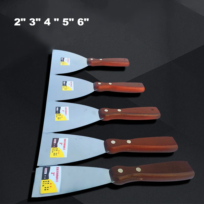 

5pcs 2 "3" 4 "5" 6 "Stainless Steel Putty Knife Decoration Tools Solid Wood Handle Scraper Polished Mirror Scraper Blade Tools