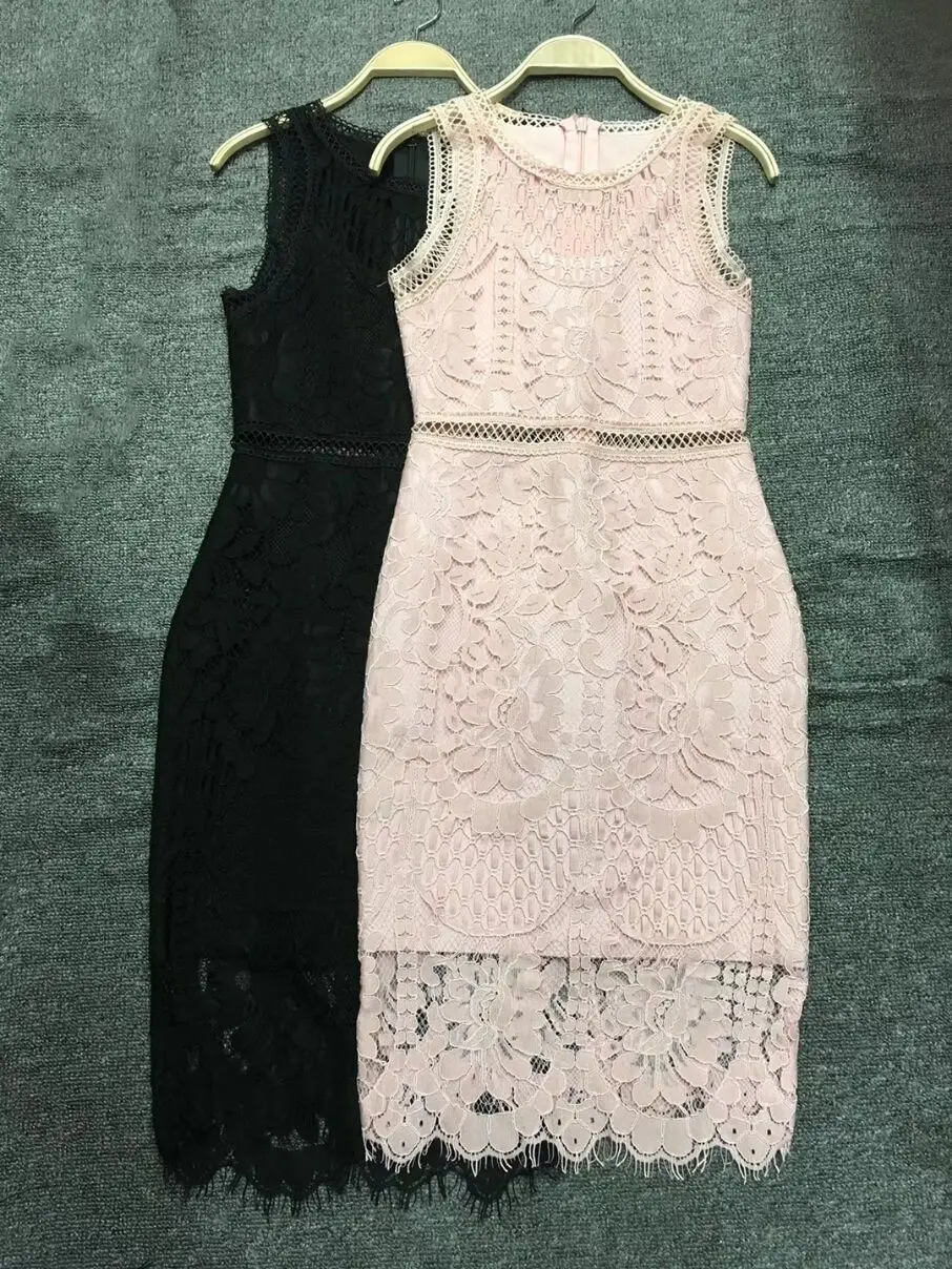 

Sleeveless black beige o neck lace Hollow Out New Bandage Dress 2018 new fashion Sexy Celebrity Evening Party Women Club Dresses