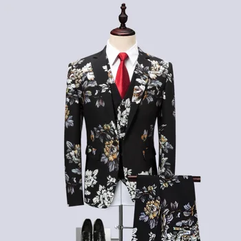 

PAULKONTE Printing Mostly Male Dress Jacket Men Stripe Suits Set Fashion Wedding Interview Clothing Homme Luxe Suit Jacket