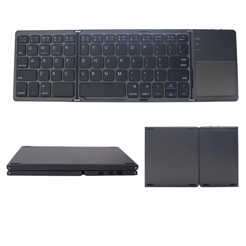 

Mini Portable 63 Keys Twice Folding Bluetooth Keyboard BT Wireless Foldable Touchpad Keypad for IOS/Android/Windows ipad Tablet