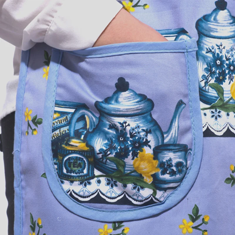 Casual Home Kitchen Work Apron with Deep Pocket Towel Outside Anti-oil Cloth Inside Absorbent Towel Cute Pattern Women Aprons