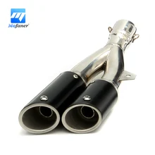 Black & Silver Universal Motorcycle 38-51mm Dual Exhaust Muffler Pipe Stainless Steel Street Bike Scooter