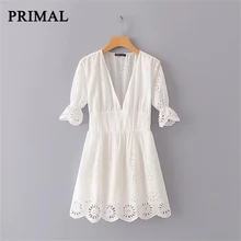 Белое платье с вышивкой, женское кружевное платье, уличная одежда с рукавами-лепестками, Повседневное платье, Осеннее Стильное короткое платье из хлопка, Vestido