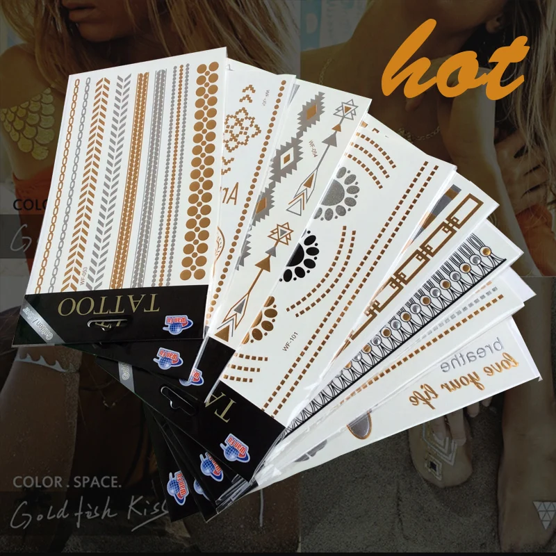 2015 golden tatto body art 4pcs metallic temporary tattoo jewelry