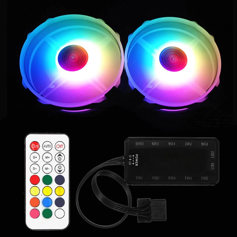 

Rainbow Lights RGB Adjustable Color Cooling Fan 120mm LED PC Computer Silent Case Fan Controller ND998