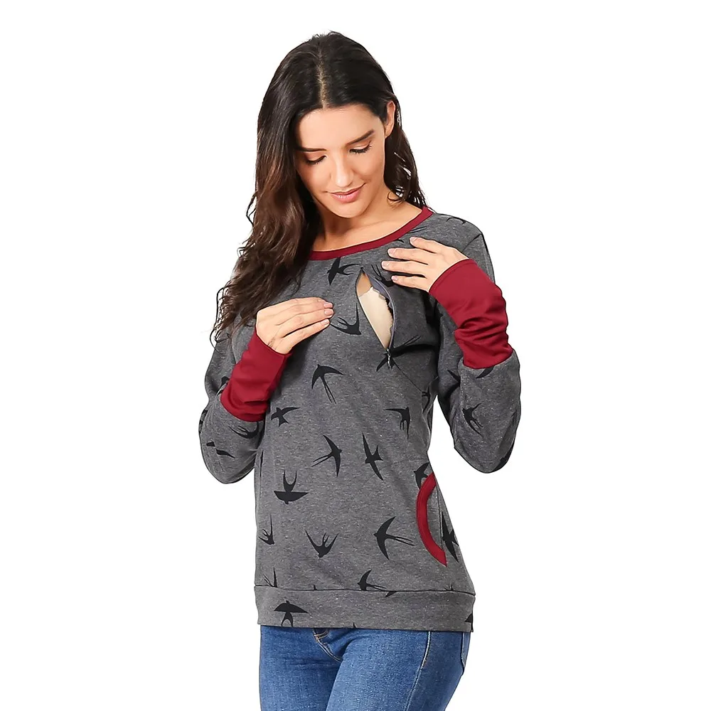 

Maternity Clothes For Women Dot Pregnancy Hooded Tops T-Shirt Winter Breastfeeding Nursing Pregnant Tee Shirt Swallow D11