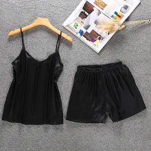 Новая Женская Сексуальная атласная Модная прочная перевязь с v-образным вырезом ночное белье женское белье 2 шт пижамный комплект