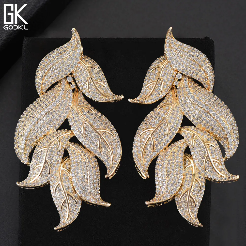 GODKI 72 мм роскошные длинные висячие серьги в виде листьев в нигерийском стиле для женщин, циркониевые кристаллы CZ, африканские индийские серебряные свадебные серьги в Дубае