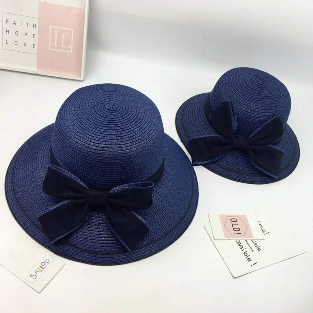 

Summer Parent-child Women Baby Kids Girl Beach Bow Straw Flat Brim Sun Hat Cap Czapki Dla Dzieci Fashion Mom Baby Girl Hat