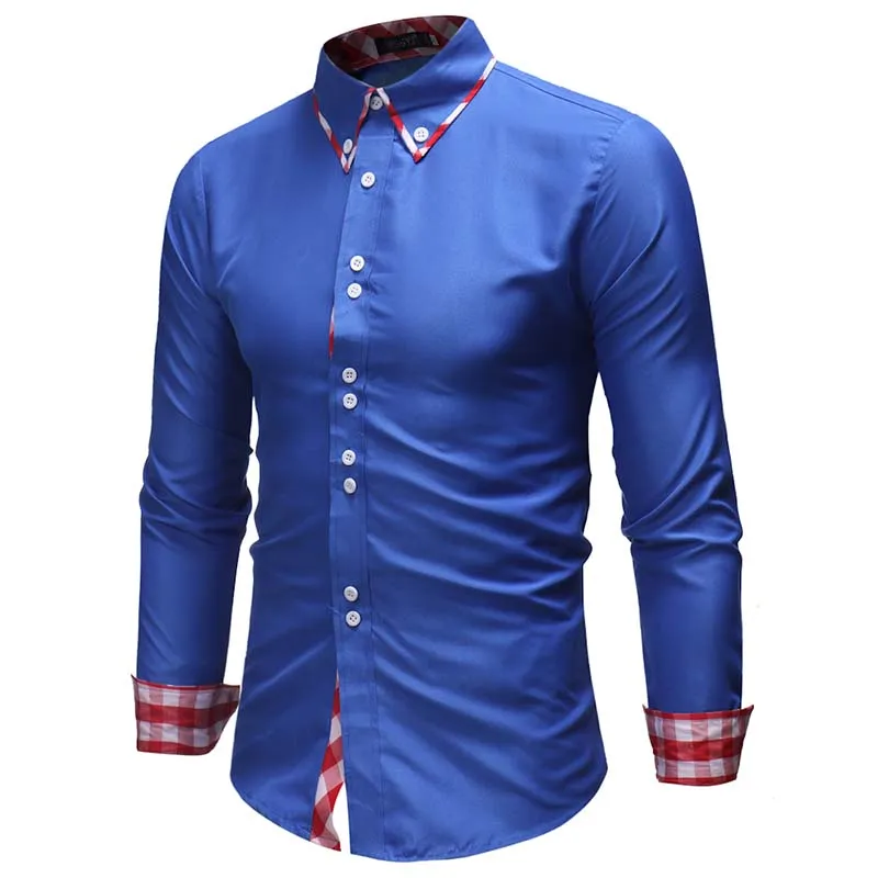 

Men Shirt 2018 New Arrival Male Solid Color Double Collar Business Long Sleeve Casual Shirt XXL c66