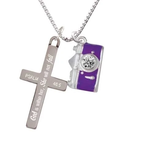 Purple Camera - She will not Fall - Cross Necklace (1)