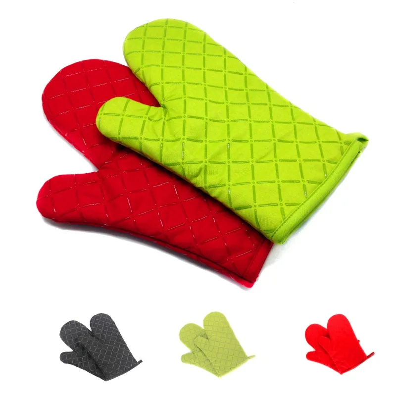

11-Inch Cross Silicone Woven Cotton Lining Oven Mitts Kitchen Cooking Baking Gloves Heat Resistant Non-Slip Grip Pot Holders 1Pc