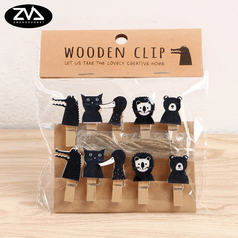 

10Pcs/lots Creative crocodile Wooden Clip Photo Paper Postcard Craft DIY decoration Clips Office Binding Supplies with Hemp Rope