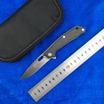 

LEMIFSHE Flipper folding knife D2 blade carbon fiber + steel handle outdoor camping kitchen fruit knife EDC tool