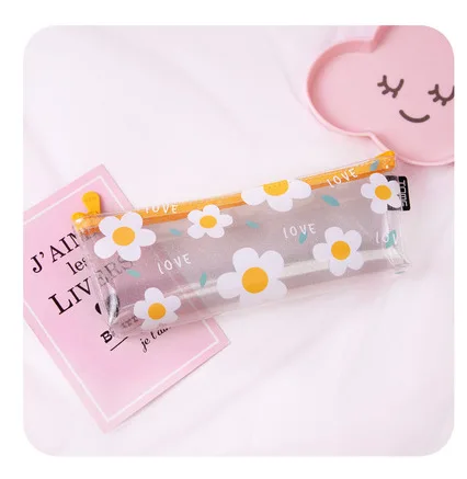 1Pcs Kawaii Pencil Case Flower transparent Gift Estuches School Pencil Box Pencilcase Pencil Bag School Supplies Stationery - Цвет: Huangsedahuaduo