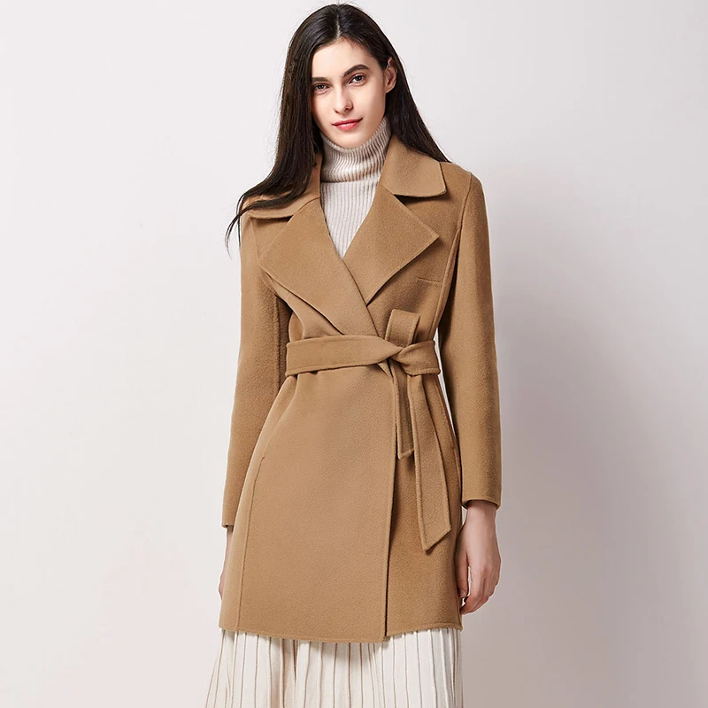 Ladies 100 Wool Jackets Office Fashion 2017 New Coats Camel With Belt