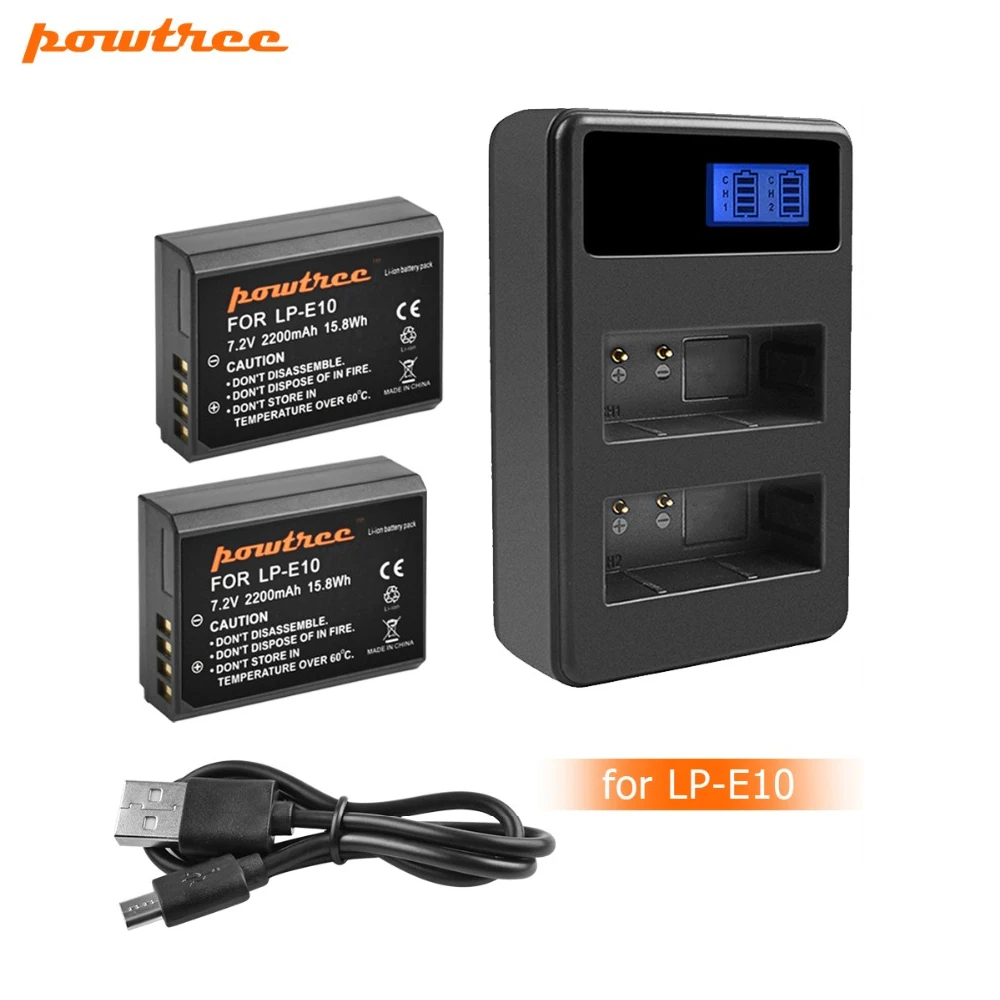 Батареи для фотоаппаратов 2x LP E10 LPE10 + двойное зарядное устройство USB с ЖК дисплеем