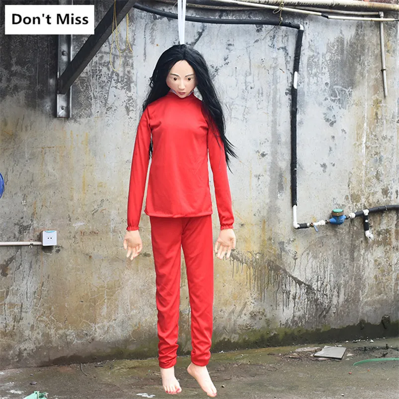 

Horror Red Clothes Girl Hanging Died Corpse Hanging Scare Ghost Girl Ghost Halloween Party Pendant Decoration Tricky People Prop