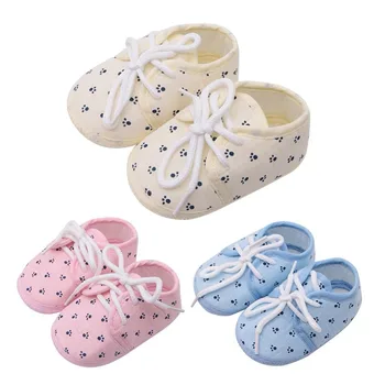 

Newborn Baby Girls Bow Walkers Floral shoes Boys Shoes knot Fabric First Cotton Soft Crib