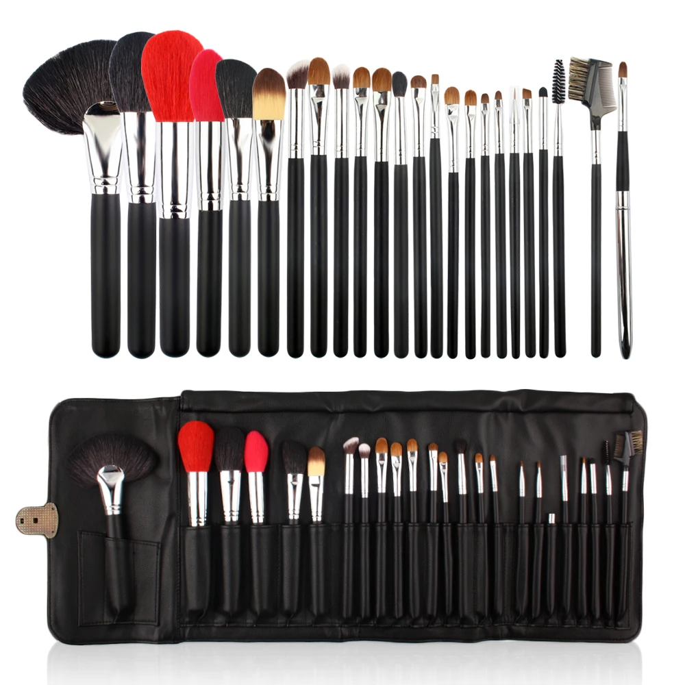ISMINE Pro 24 Pcs Makeup Brushes Set Powder Blusher Make Up Brush Wood Handle Animal Hair Face Lip Eyes Brush with Leather Bag ISMINE Pro 24 Pcs Makeup Brushes Set Powder Blusher Make Up Brush Wood Handle Animal Hair Face Lip Eyes Brush with Leather Bag