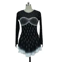 black figure skating dresses custom women competition skating dress ice girls clothing crystals free shipping F44