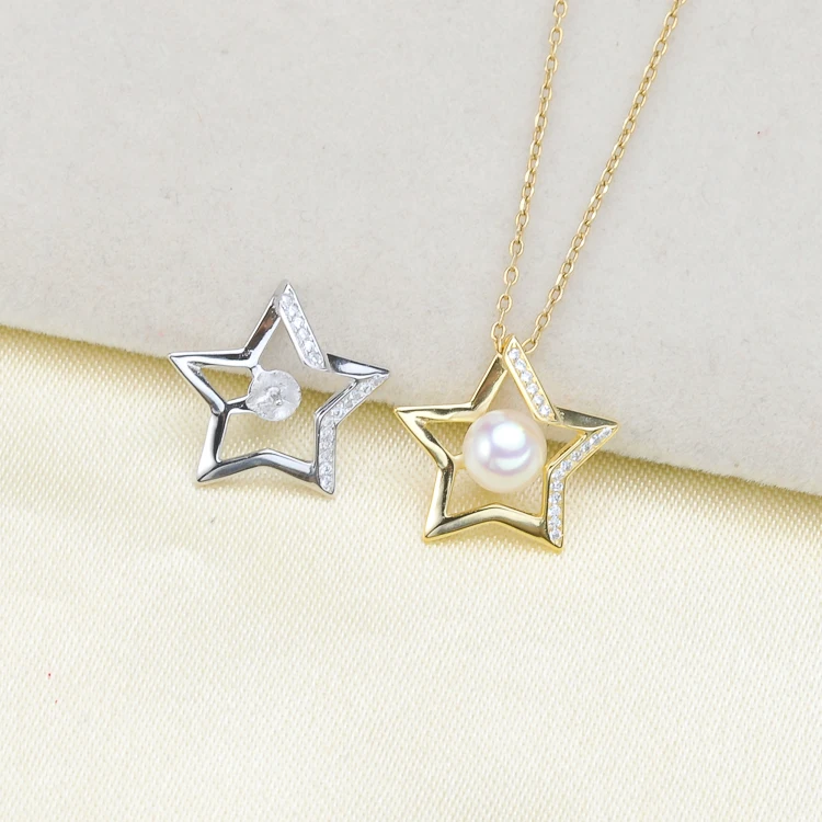 

2 Color 925 Silver Pearl Pendant Necklace Pendant European Style Findings Jewelry Parts Fittings Women Accessories, 3pcs/lot