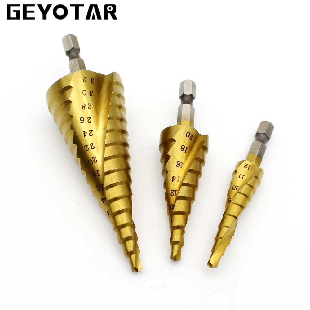 

3pcs HSS High Speed Steel Drill Bit Set 4-12mm 4-20mm 4-32mm Cone Titanium Coated Metal Drill Bit Hole Cutter Tools