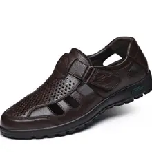 Мужская Натуральная кожа босоножки на открытом воздухе повседневная летние мужские кожаные сандалии для дышащая прогулочная пляжная обувь, сандалии hombre