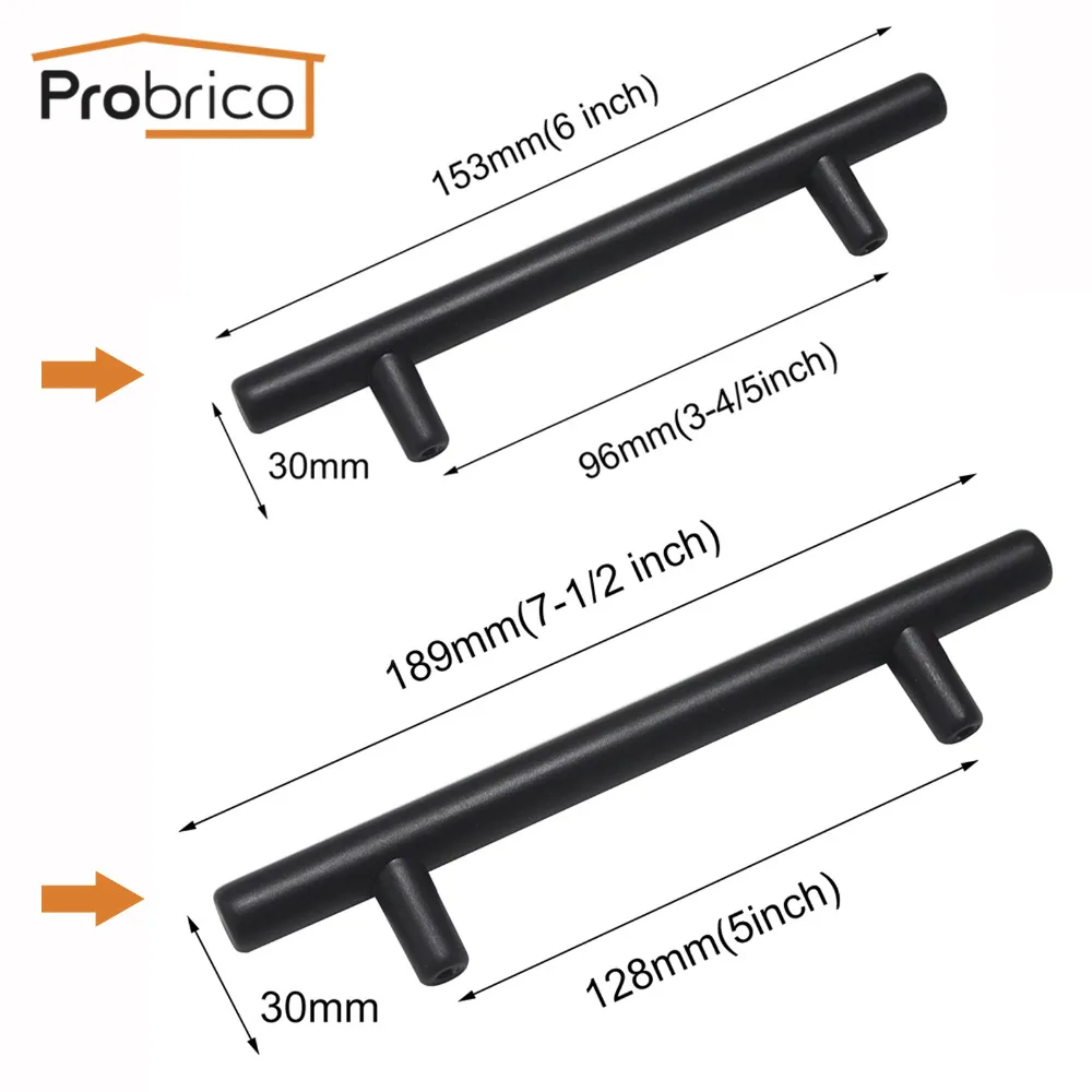 Probrico مجلس الوزراء المقابض الأسود البلاستيك مطبخ مجلس الوزراء التأثيرات الكثير 96 مللي متر/5 بوصة T مقبض للبار الأثاث لخزانة ملابس بأدراج