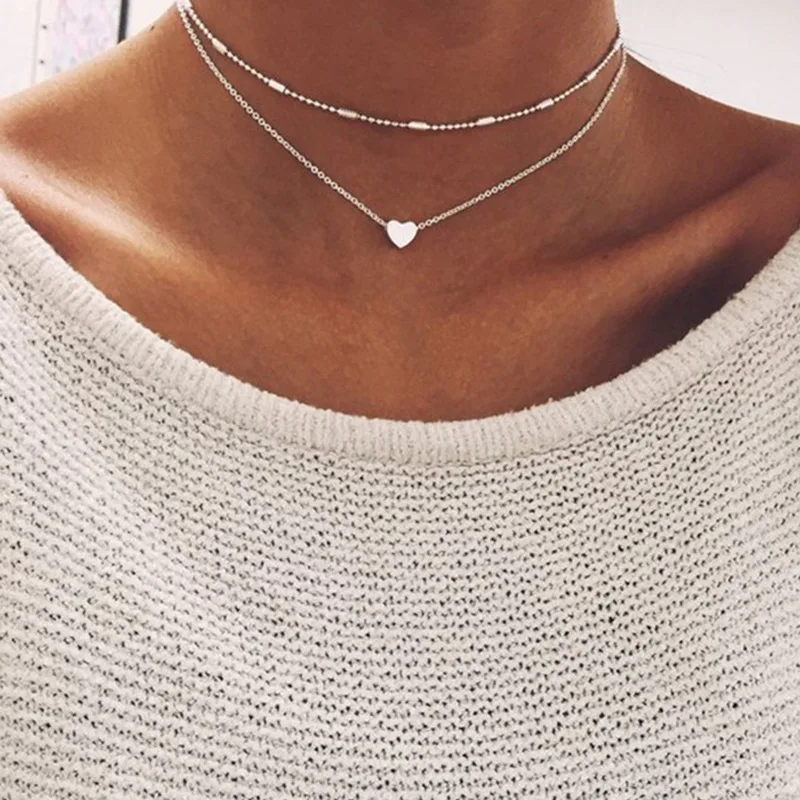 

New Trendy Double Layer Choker Chain Necklace Moon Star Heart Cute Pendant Clavicle Necklace Jewelry
