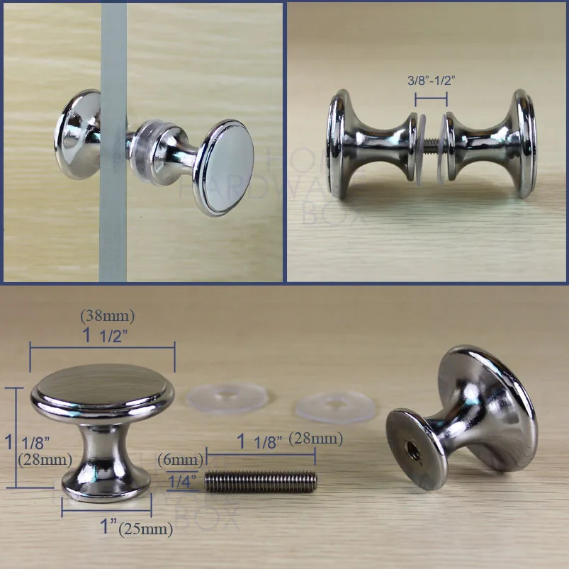 pair of chrome shower room door knob handle polished double side 30mm