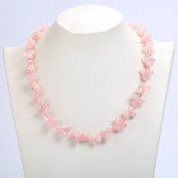 

Natural Stone Beads Necklace Bohemian Round Rose Quartz Necklace Women Crystal Jewelry Fashion Boutique Pendant Hand Woven Beads