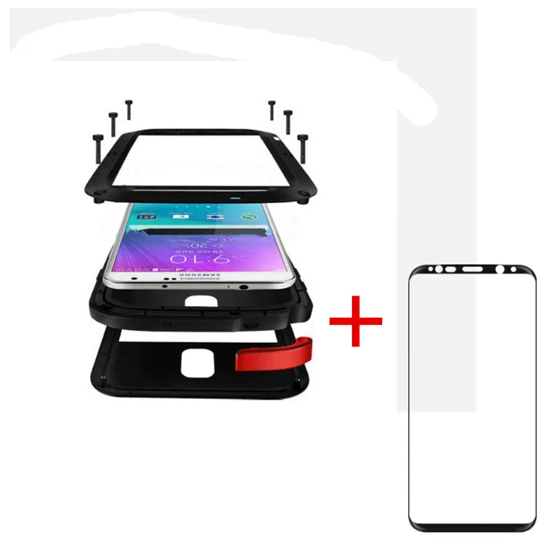 

Anti Shock Hybrid Tough Heavy Metal Shockproof Armor Case + Steel film For Samsung Galaxy S7 S8 S9 Plus Protective Cover
